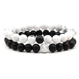 New Beads Bracelet Couples His & Hers Matching YinYang Lovers Distance Lava Stone Healing Natural Bead Bracelet For Couples