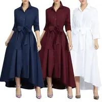 

vestidos 2019 EBAY Amazon spring long sleeve Fashion women dresses casual ladies shirtdress with belt long sleeve maxi dress