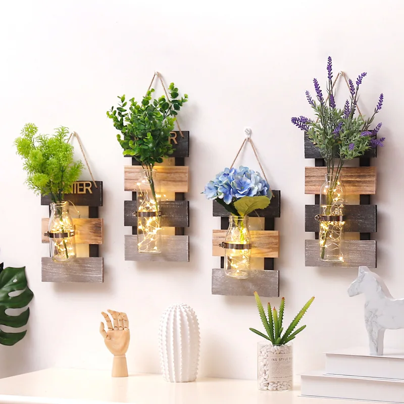 

Wooden Wall Plaque words plaque with Glass vase