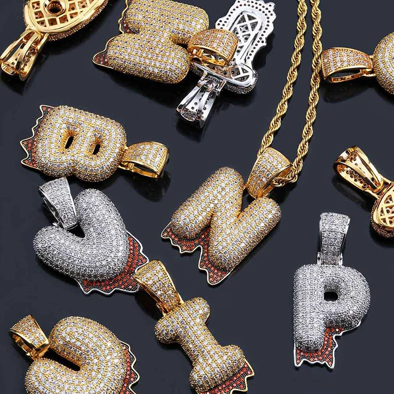 

A-Z Custom Name Red Drip Bubble Letters Necklaces Pendant Hip Hop Men Women Cubic Zircon Letter Charm Necklace (SK193), As picture