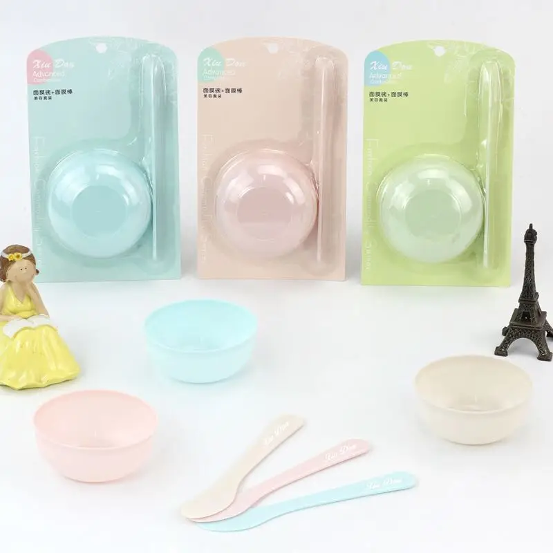 Portable Beauty Makeup Plastic spoon spatula DIY Candy Color Face Mask Bowl Set