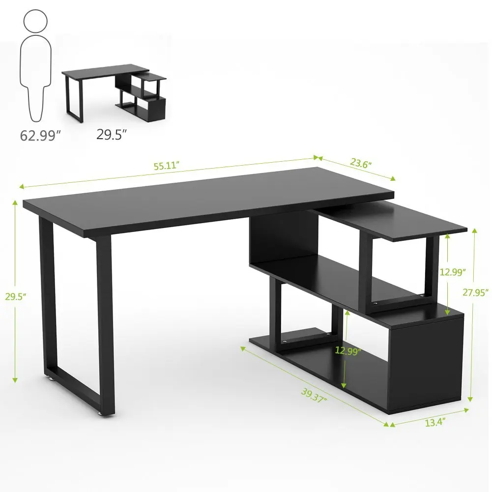 2018 New Design L-shape Computer Desk With Bookshelf Pc Laptop Study ...