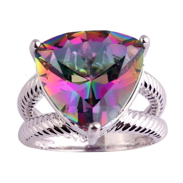 

SJAE080 New Model Wedding Ring Triangle Rainbow Stone Solitaire Rope Split Shank Cock Ring, As the pictures