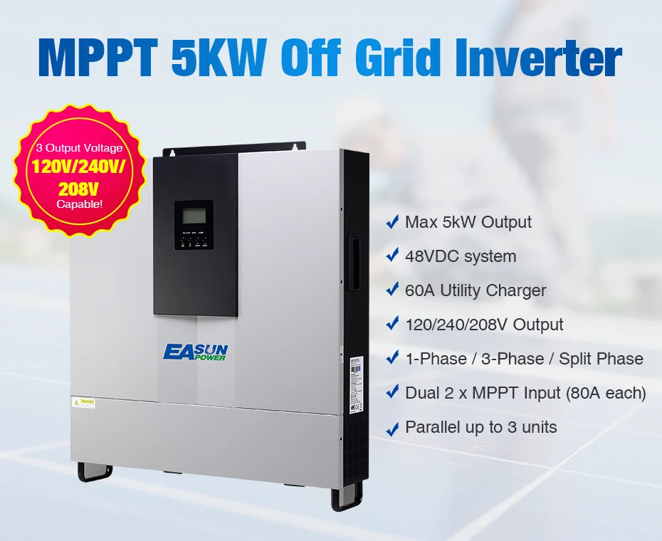 Hybrid 120v Split Phase 220vac 15kw 48vdc 3-phase 80a Dual Mppt 15kva