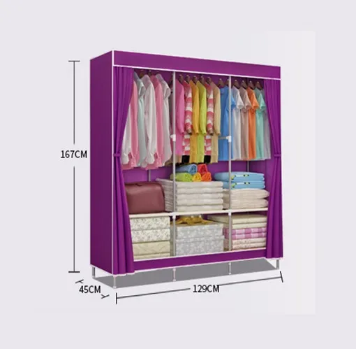 Portable Folding Cheap Simple 3 Door Fabric Cloth Storage Wardrobe ...