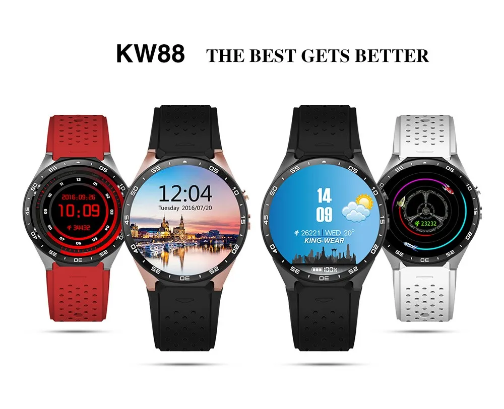 3G GPS WiFi Smart Watch KW88 1.39 IPS 400*400 MTK6580 Quad Core Android 5.1 Pedometer Heart rate monitor