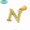 Olivia Hot sale AAA cz stone setting stainless steel gold letter shaped pendant design letter n pendant