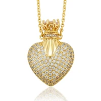

44253 Xuping luxury plated 14k gold pendant necklace, crown heart saudi gold plated necklace, diamond jewelry necklaces