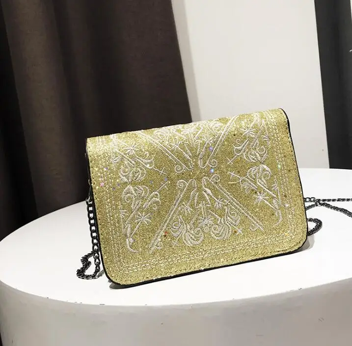 

Unique embroidery pattern messenger bag glitter women lady shoulder bag