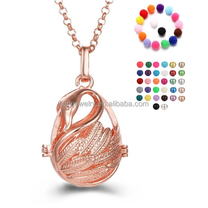 

2018 fashion gold openable cage essential oil diffuser swan sweater necklace woman accessories jewellery necklace, Silver and gold also can be customed