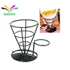 Custom Made Desktop Metal Wire Iron French Fry Cup Holder Fried Chicken Cooked Food Display Stand With Black Coating