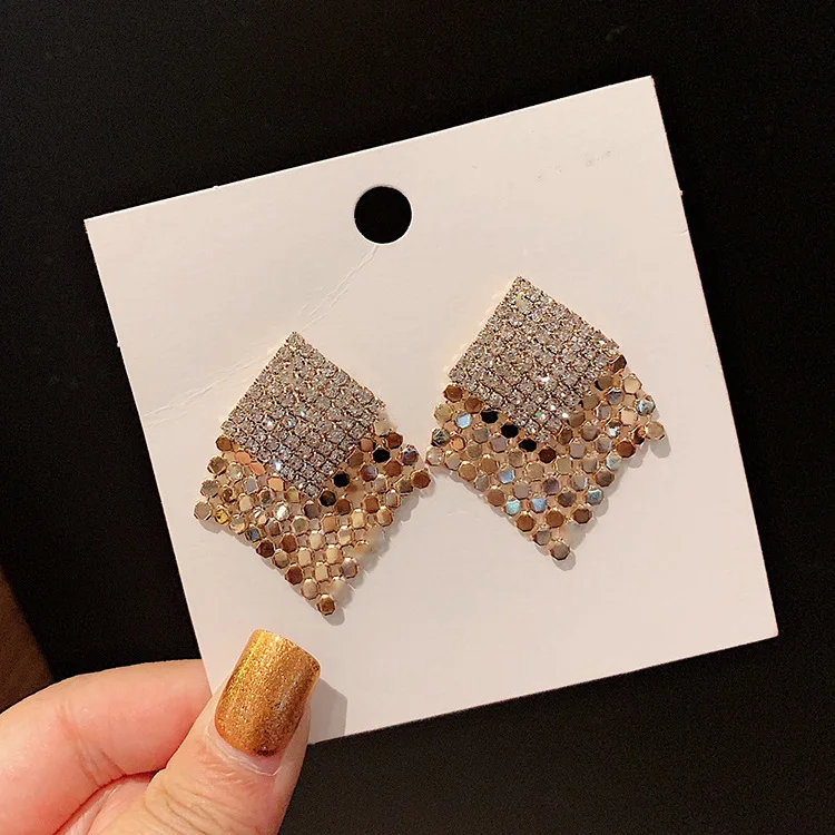 

Women Fashion Jewelry Square Zircon Tassel Stud Earrings