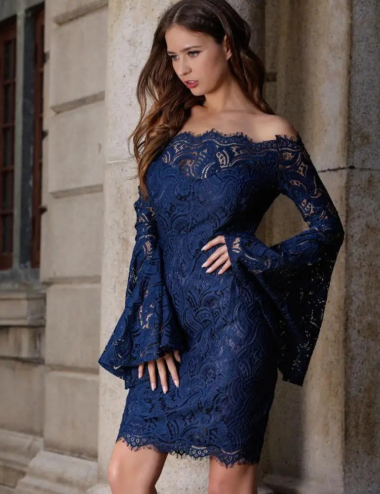 

Factory Outlet 2019 New Arrivals Party Sexy Lace Bodycon Off The Shoulder Women Evening Dress