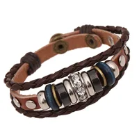 

Boho ethnic jewelry czech crystal beads leather bracelet