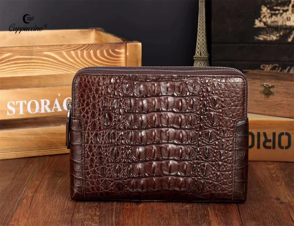 

Latest new arrivals luxury crocodile head skin wallets alligator backbone genuine leather clutch bags for men, Black,brown