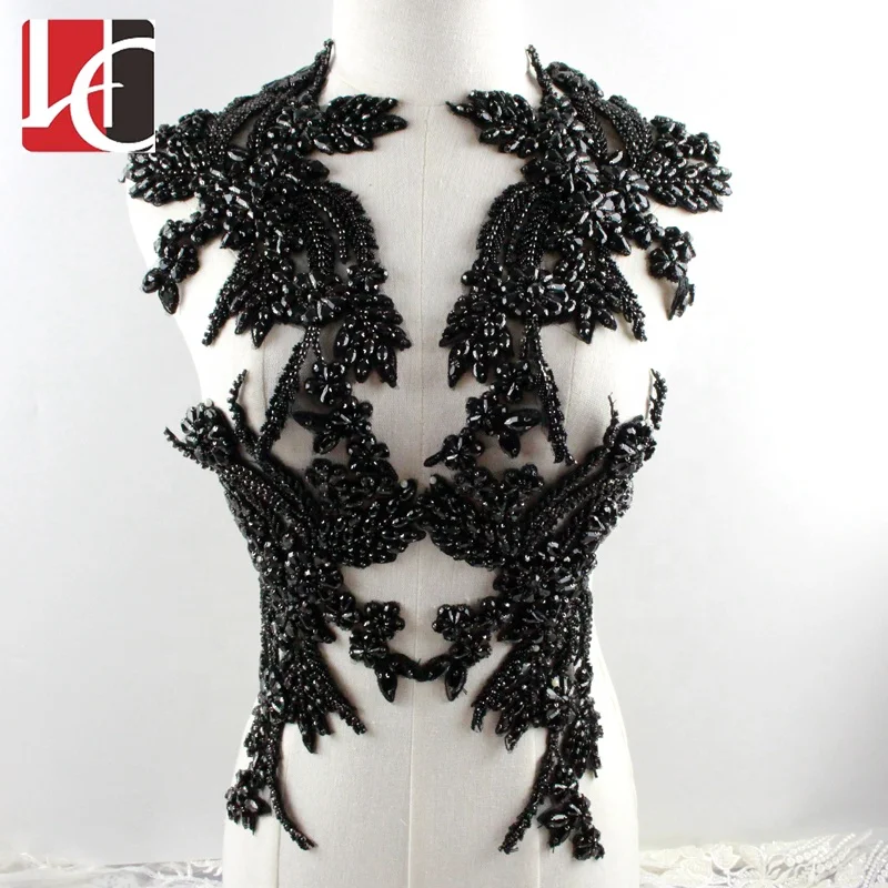 

HC-6048 Hechun Hot selling wedding dress crystal applique black, Clear