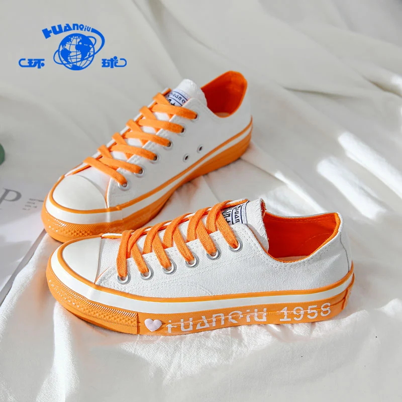 

19580 HUANQIU Spring New Arrival Women's Classic Low Top Breathable Canvas Shoes, White