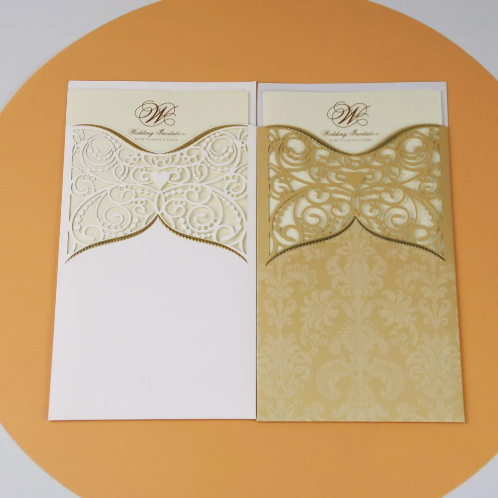 New Design Elegant Classic White Gold Paper Invitation Cards Wedding