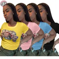 

9060315 queenmoen summer casual dollar vogue digital print t-shirts for woman