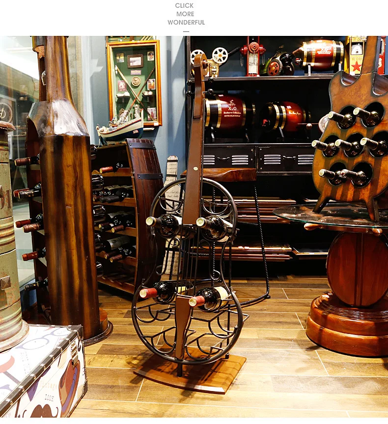 European Style 4 Bottle Cello Guitar Violin Shape Iron Wine Display
