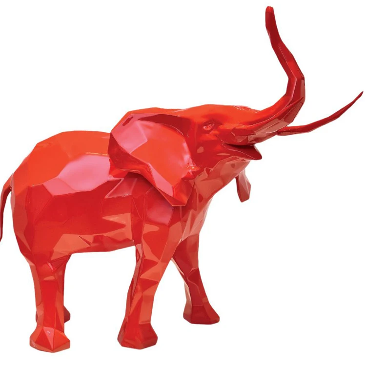 China Supplier Animal Shape Fiberglass Geometric Red Elephant Statue