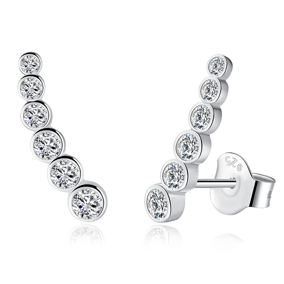 

Authentic 100% 925 Sterling Silver Earrings Stackable Dazzling CZ Crystal Stud Earrings for Women Daily Party Jewelry