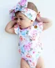 GG223 wholesale cute infants flower baby bodysuit jumpsuit with headband