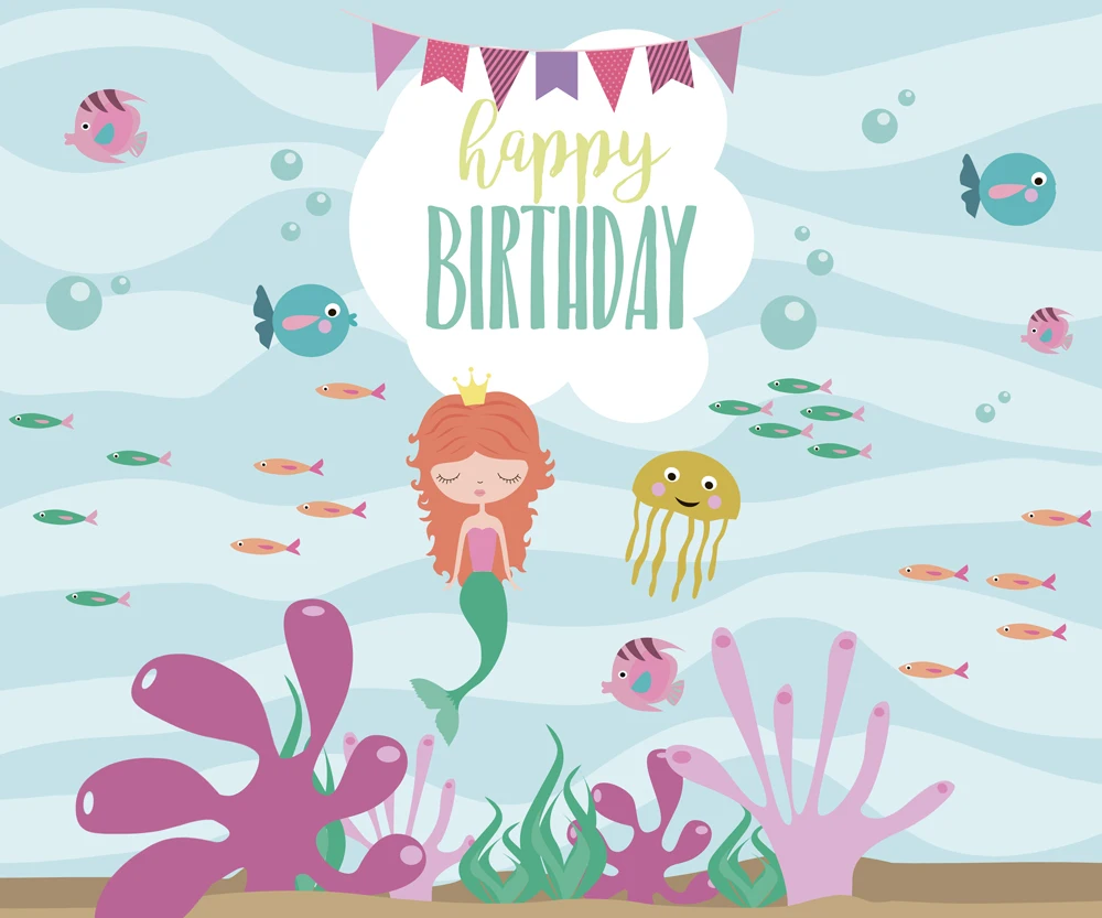 

8x10ft backdrop Mermaid birthday girls party polyester poly pro Cotton banner photography backdrop W307, N/a