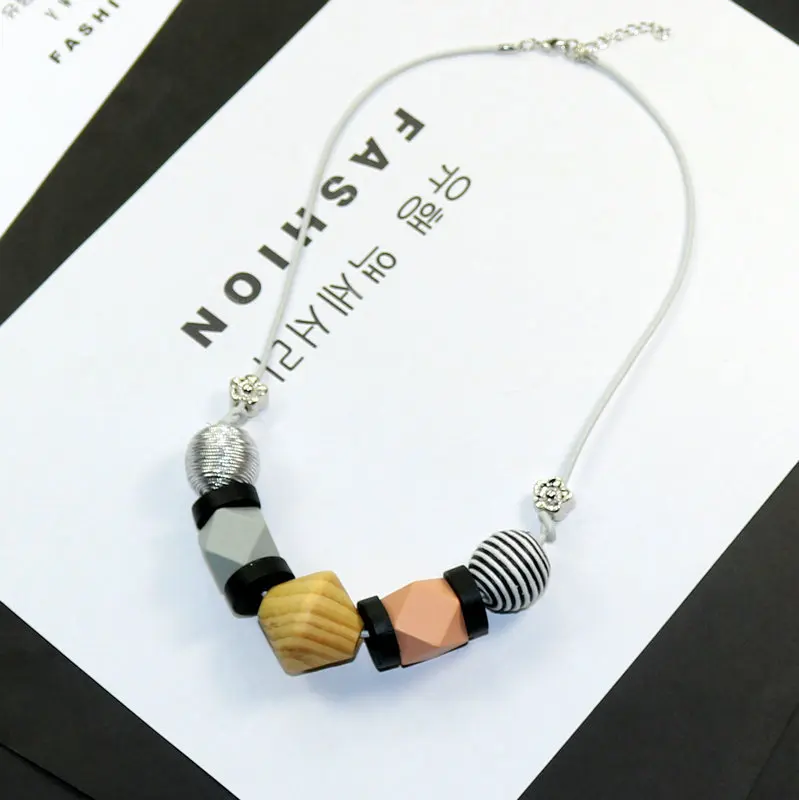 

New Bohemia Ethnic Exaggerated Wood Geometric Pendant Necklace Sweater Chain