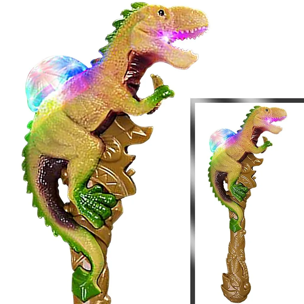 Led Light Up Dinosaur Wand Growling Sound Spinning Flashing Dome With