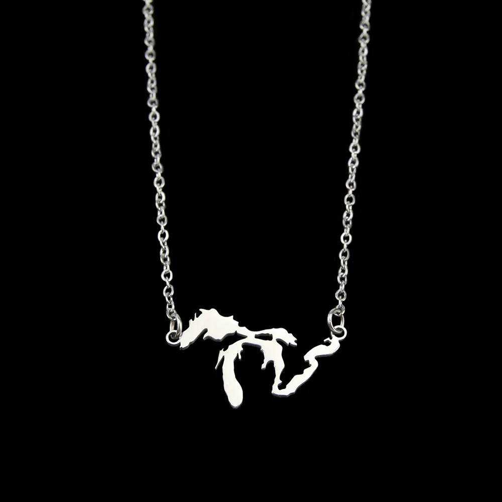 

Minimalist stainless steel michigan lake map pendant necklace, As picture shows