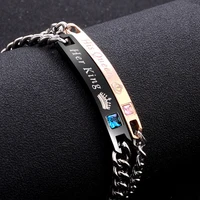 

His Queen Her King His Beauty Her Beast Crown Couple Bracelet Crystal Crown Charm Bangle Bracelet (KB8143)