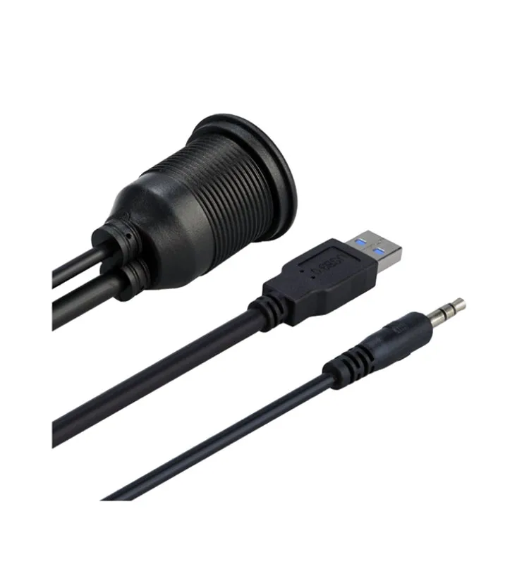 Car Dashboard Flush Mount Usb 3.5mm Aux Extension Cable Lead Mounting