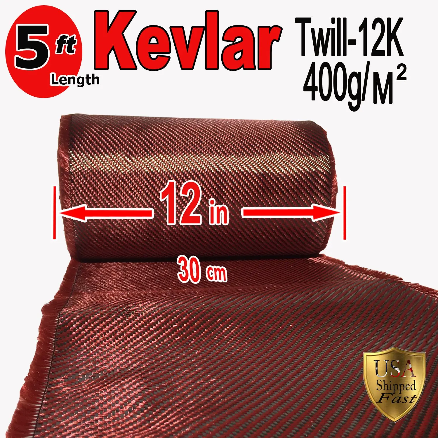 Kevlar FABRIC-2x2 Twill WEAVE-3K//200g YLW-Blk 1 ft x 4 in