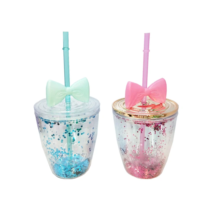 

2019 New products Fashion Plastic tumbler with straw and bowknot, Customized color