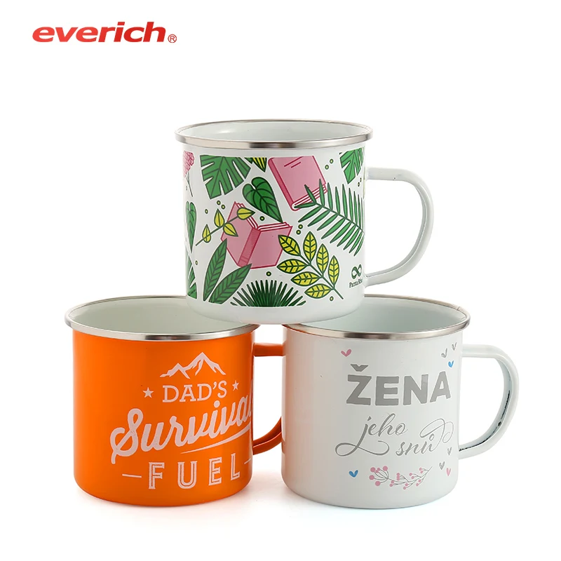 Enamel drinking cup factory wholesale customized printed metal heat press enamel mug