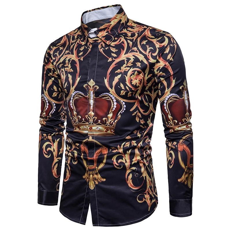 

2018 new casual 3d printed long sleeve mens white button down shirts, As picture