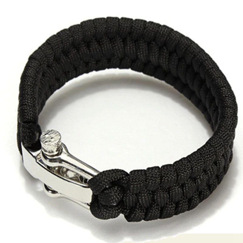 

New and Fashionable Black Rope Outdoor Survival Bracelet Camping Steel Shackle Buckle Bracelet