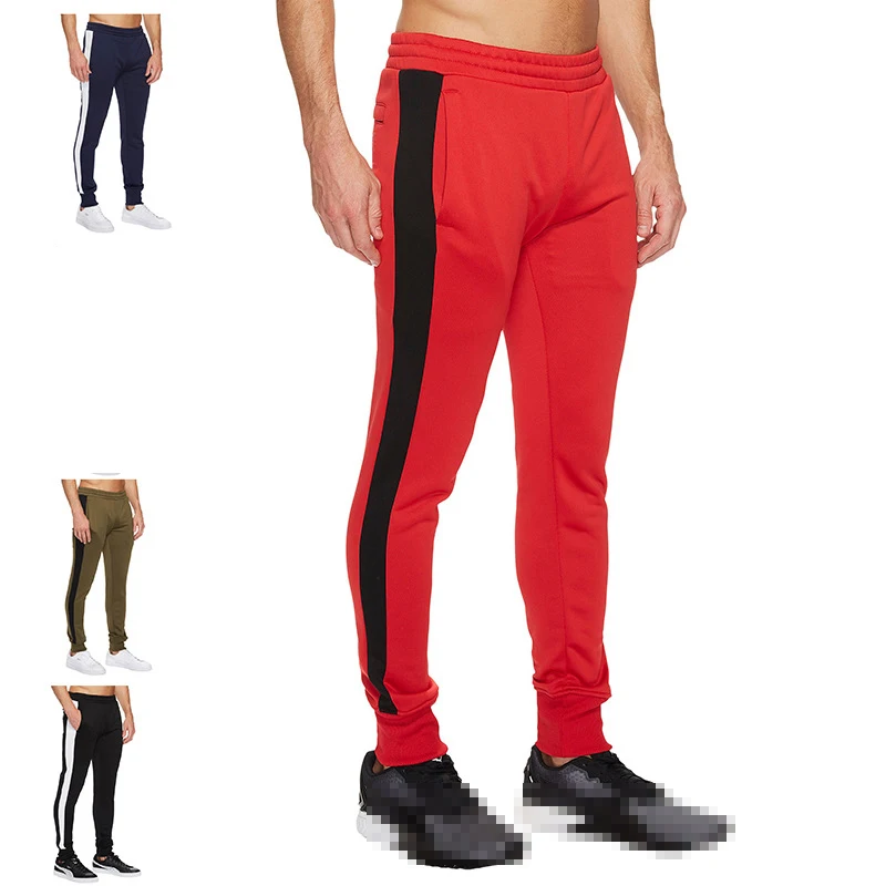 

Wholesale polyester elastic custom oem logo printed men running fitness jogger gym sport pants, Black;red;gray;navy blue