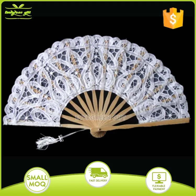 

Folk style wedding favor white lace bamboo hand fans