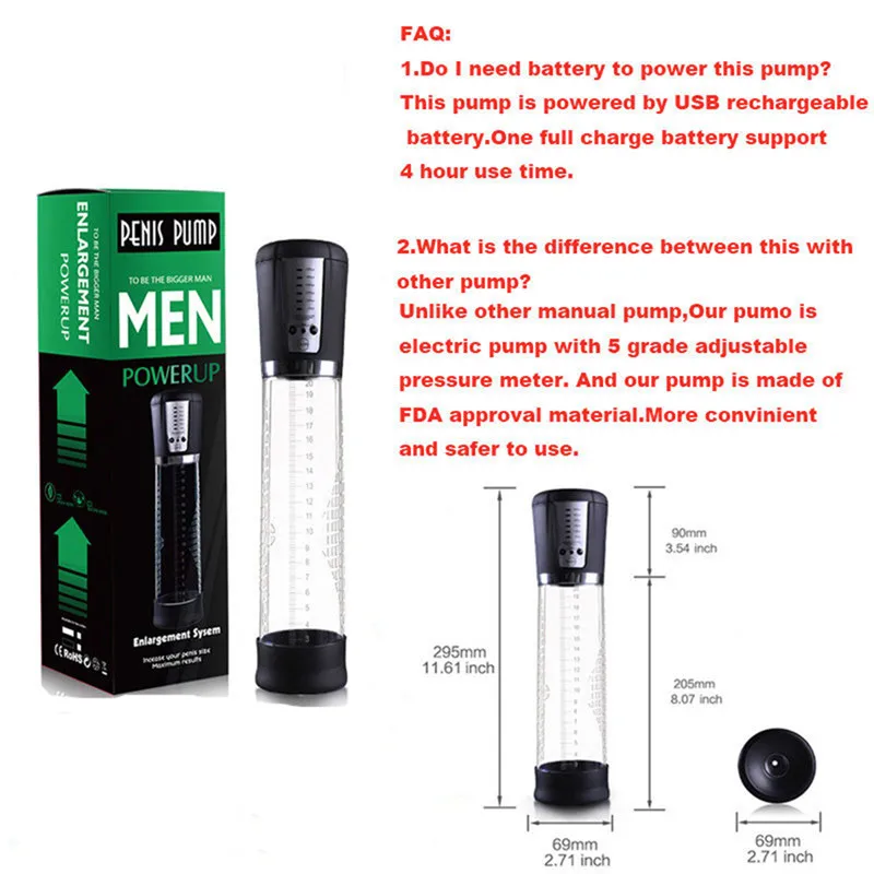 Electronic Penis Pump Vibrator USB Rechargeable Male Vacuum Pump Penis Enlargement Automatic Pump Toys For Adults