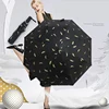 Gilded feather three folding black rubber sunshade umbrella