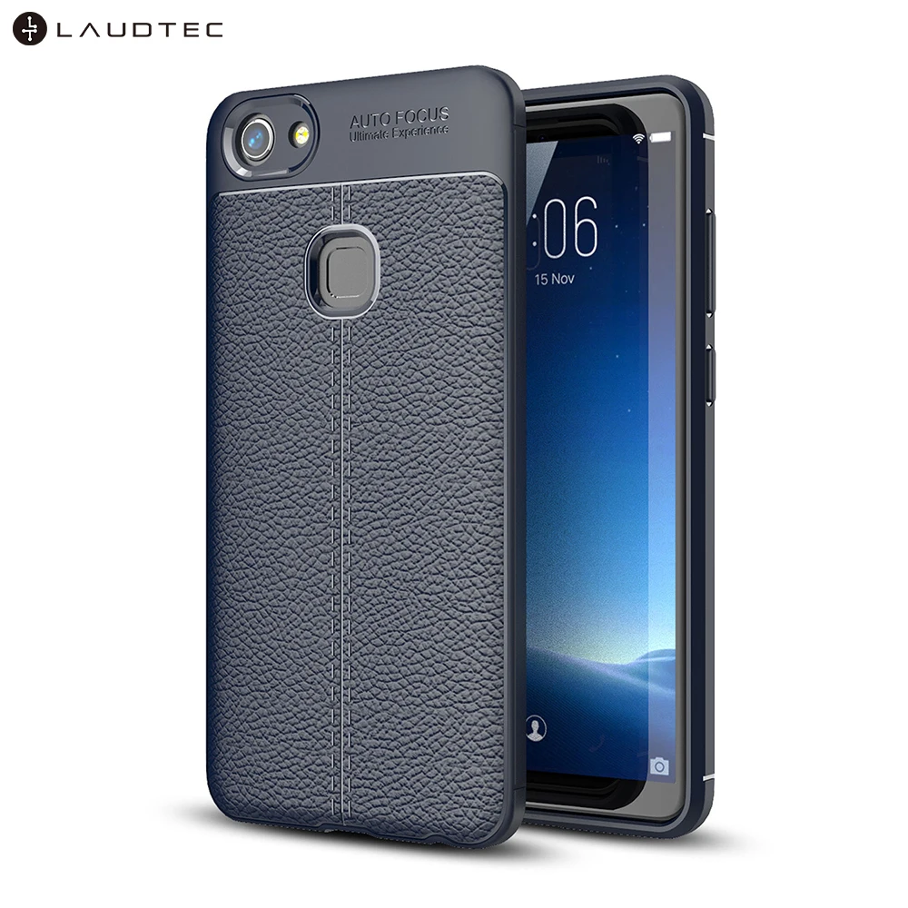 

Laudtec Litchi Leather Pattern Silicone TPU Back Cover Case For Vivo V7, Black;blue;red;gray