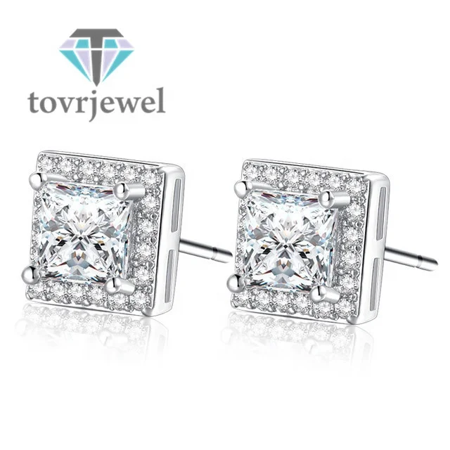 

Square White Gold Color Stud Earrings AAA Zircon Jewelry Wedding Vintage Boucle D'oreille for Women Fashion