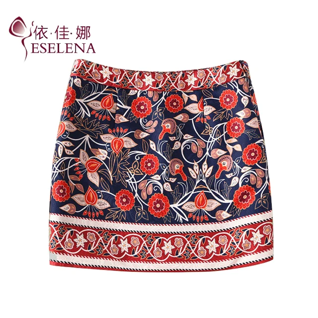 

National style print wrap buttock short skirt