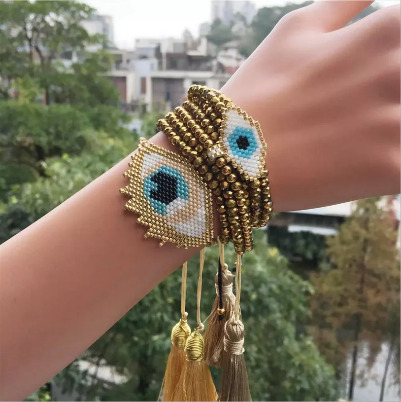 Wholesale Mexican Bohemian stackable pulsera Miyuki crystal glass Devil eye buddha hand heart beads bracelet handmade jewelry