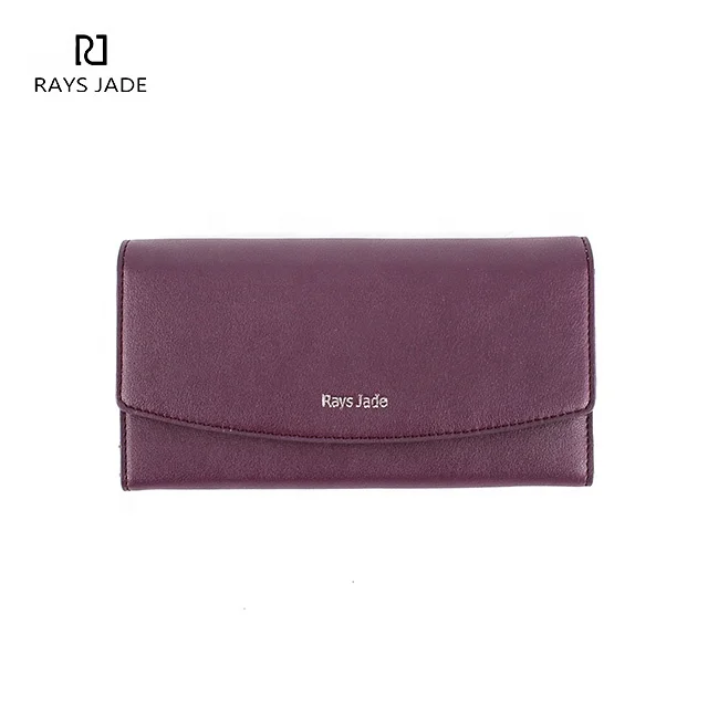 

China supplier Wholesale custom purple Long Clutch genuine leather purse women Continental flap wallet, Customizable