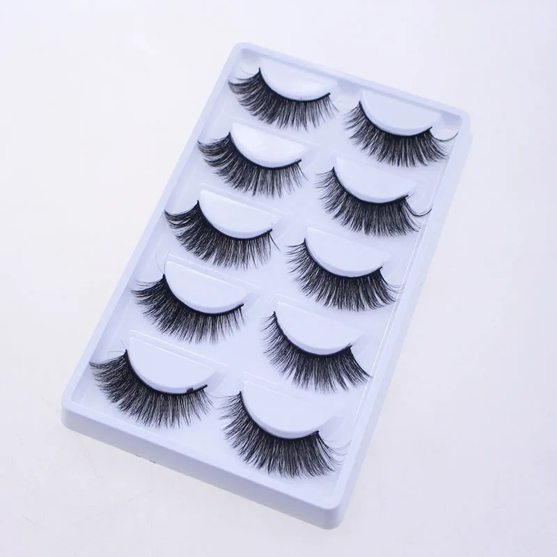 

Hot sale 5 Pairs 3D Fake Thick Black Eye Lashes Private Label Faux Mink Eyelashes