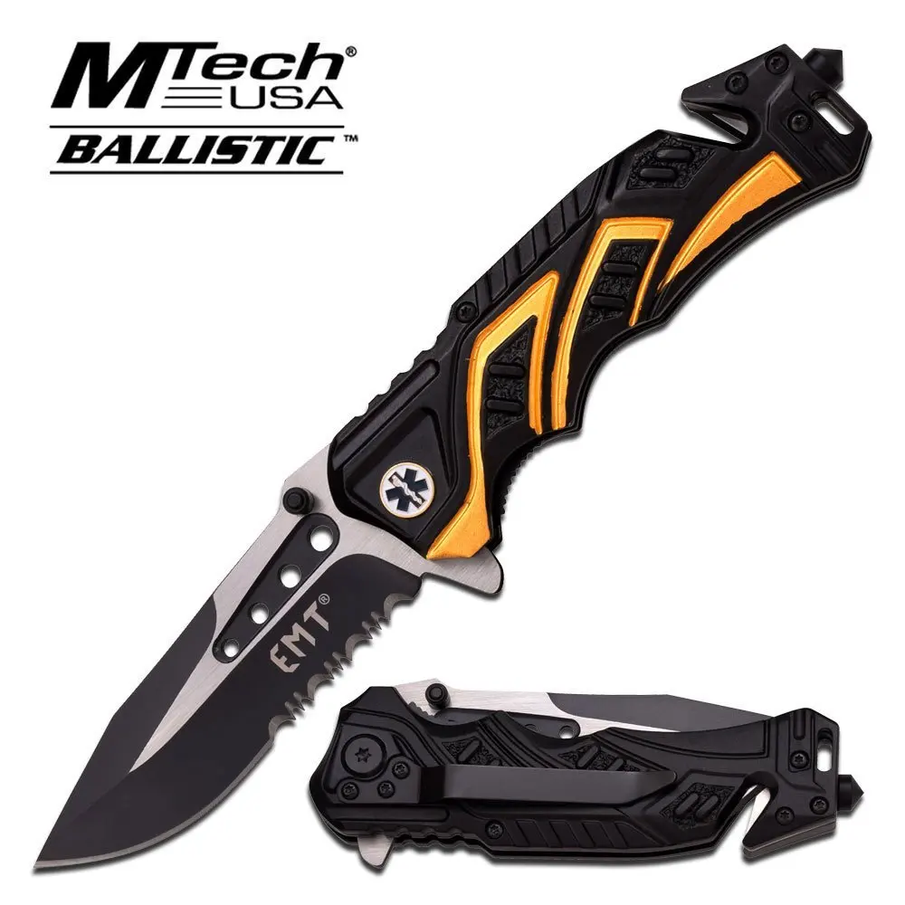 Master Cutlery MT-A865EMY 4.5" Folder, 3.4" Black Blade with Met, Black and Yellow Anodized Aluminum Handle