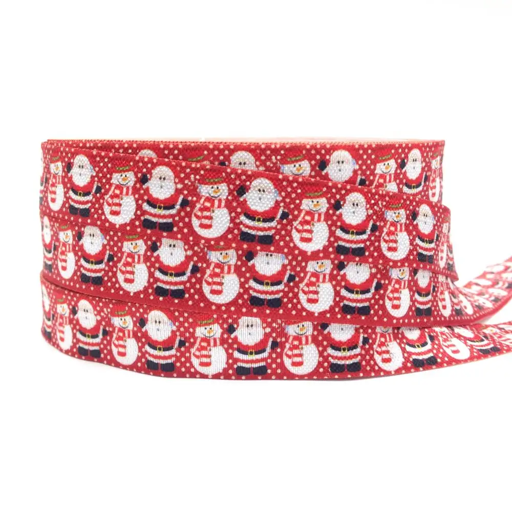 

100 yards Red Santa Claus Printed Fold Over Elastic Wholesale Christmas FOE Elastic Ribbon for DIY Hair Accessories